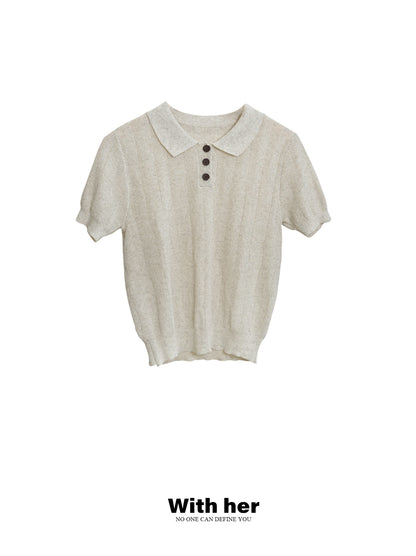 Soft Beige Knit Collar Shirt